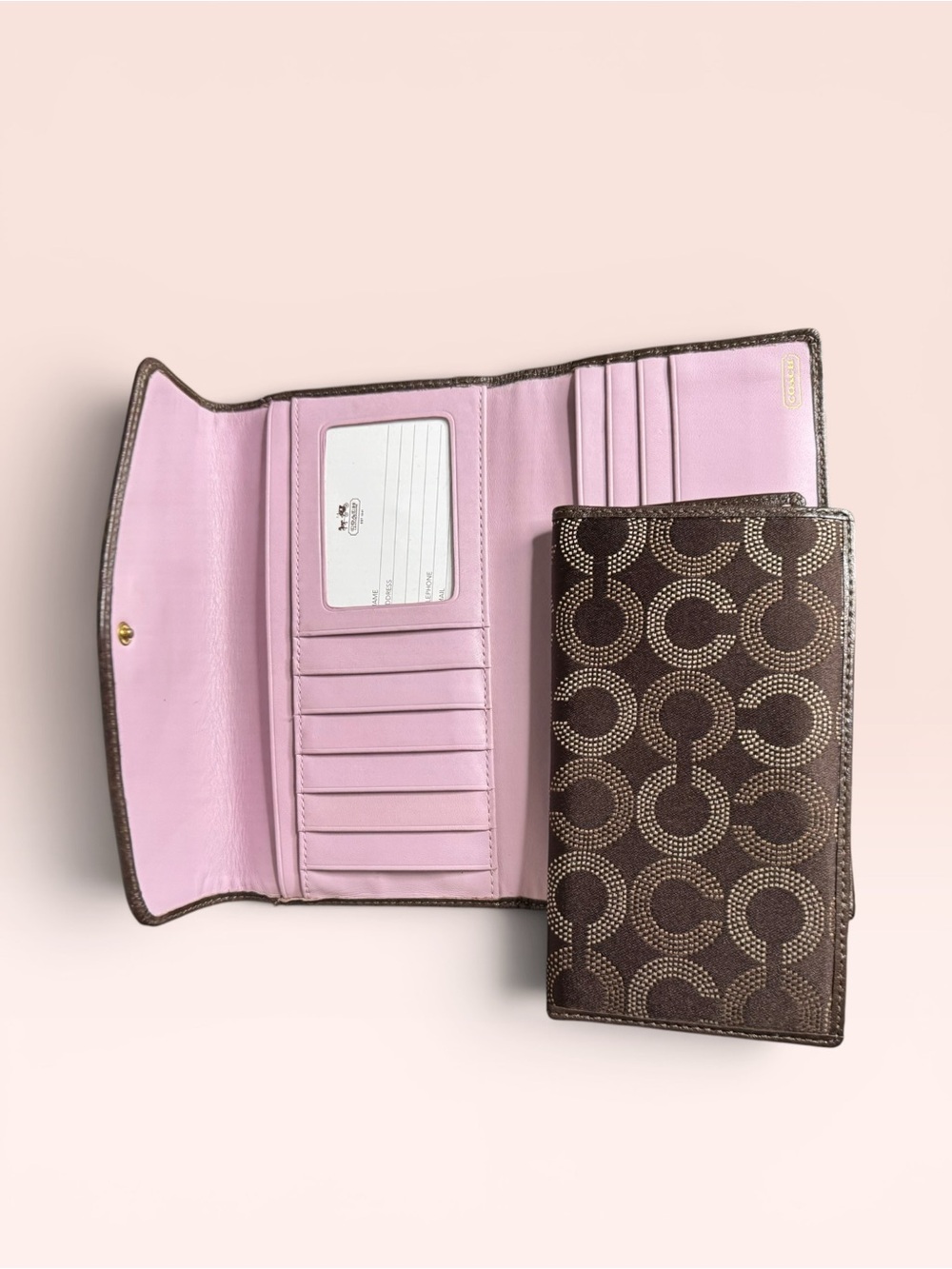 Coach Madison Signature Op Art Dotted Trifold Wallet - Picture 9 of 9